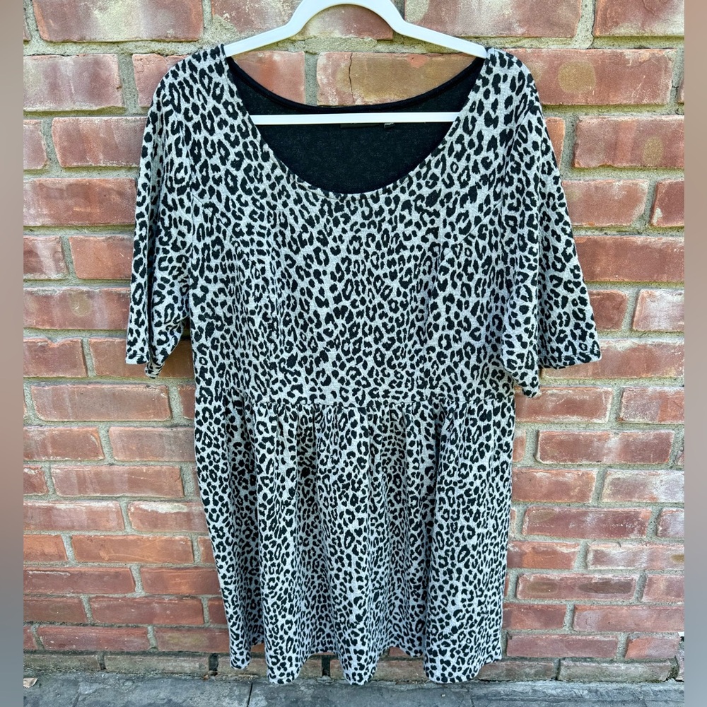 Apt 9 gray black leopard animal print 3/4 sleeve dress plus size 1x pockets